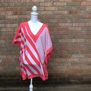 Lane Bryant Scarf Blouse pink and white 18/20